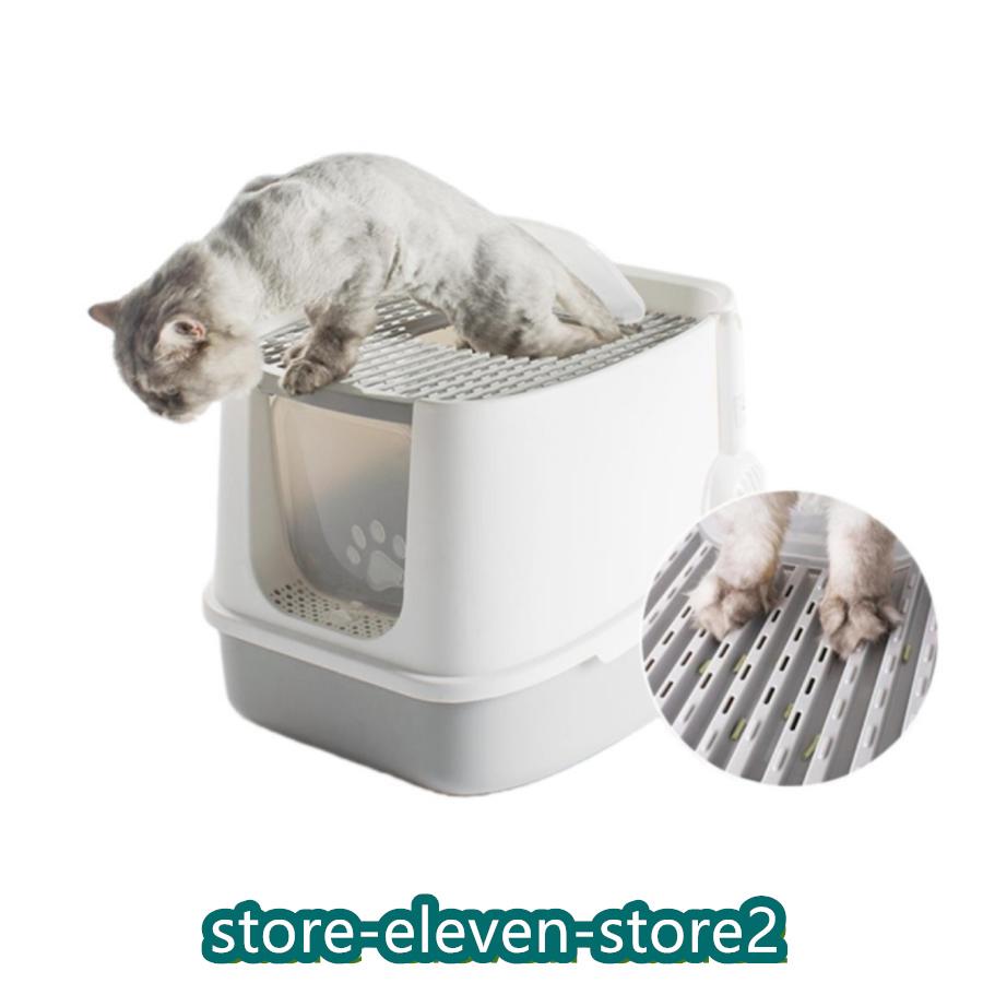 「商品名」猫トイレ（密閉式）「材 質」高品質ABS素材「サイズ」外寸約51×45×40(mm)「カラー」グレー+ホワイト「重 さ」約2.1（kg）「製造国」中国「ユニークデザイン」&star;