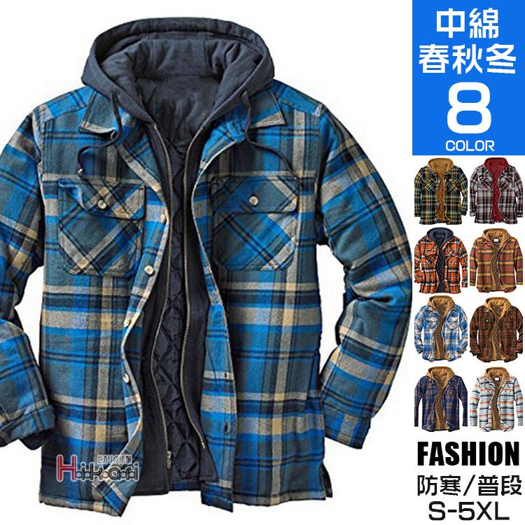【商品コード:ota22102305】暖 中綿 キルティング チェック シャツ メンズ 長袖 防寒 秋冬 シャツジャケット 中綿ジャケット アウター フード付き色 ブルー ブラウン オレンジ ボトルグ